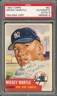 1953 Topps #82 Mickey Mantle Signed Card – PSA/DNA NM-MT 8 Signature!